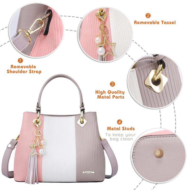 Pomelo Best Purses and Handbags for Women with Multiple Pockets, Leather Top Handle Satchel Fashion Tote Shoulder Bags for Ladies, Spring Pretty Color Combination - Image 4
